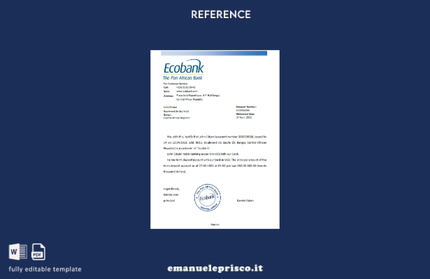 modello di riferimento Ecobank dell'Africa Centrale in stile verificato